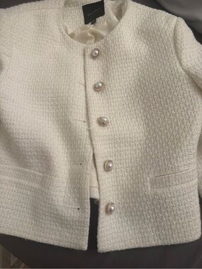 Dynamite Ivory Tweed Jacket with Pearl Buttons